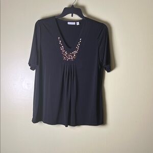 Susan Graver Black Top with Beaded Neckline